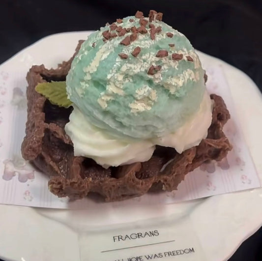 Chocolate waffles with mint flavored ice cream Squishy