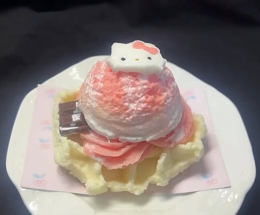 Cream Waffle with Strawberry Ice Cream